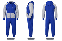 Ensemble de survêtement deux pièces pour homme, grande taille, hiver, color block, à capuche, zippé, avec pantalon de jogging à cordon de serrage, tenue sportive