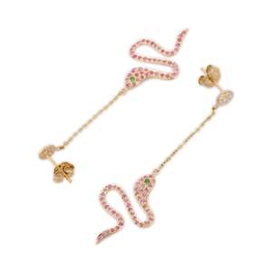 14K Gold Snake Chandelier Drop <b>Earrings</b> with Emerald and Pink Sapphires - Product Image 5