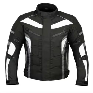 Blouson de moto unisexe en cuir respirant noir, rose et blanc, style motard décontracté, col montant, fermeture éclair - Product Image 4