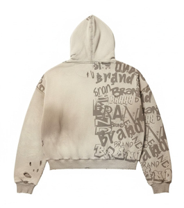 Sudadera con capucha extragrande personalizada con lavado ácido, 100% algodón, bordada con pedrería, estilo urbano, serigrafía, ropa de invierno - Product Image 2