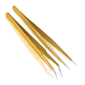 Newest Gold Glitter High-Precision Fine Tip Best-Selling High-Durability Stainless Steel Eyelash Extension and Volume Tweezers - Product Image 1
