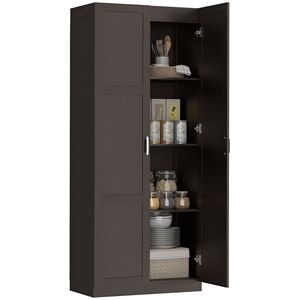 Armadio dispensa da cucina in MDF marrone scuro e alluminio, stile rustico, alto 180 cm, con cerniere soft-close e ripiani regolabili - Product Image 1