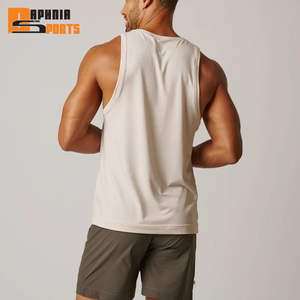 Camisetas sin mangas de algodón 100% de alta calidad para hombre, ajuste holgado, estilo canalé, para gimnasio y running, venta al por mayor - Product Image 3