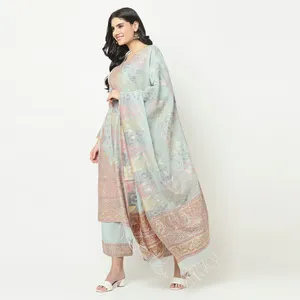 Tissu en coton biologique tissé non coupé pour robe avec dupatta - Product Image 1