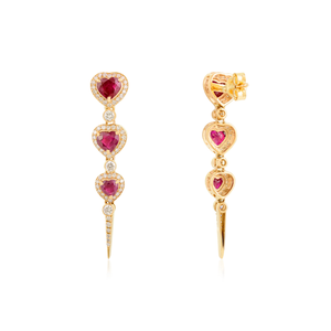 New Arrivals Top Grade Quality Ruby & Diamond Real K18 Yellow <b>Gold</b> Trio Heart Long <b>Dangle</b> <b>Earrings</b> Valentine's Day Gift Jewelry - Product Image 5