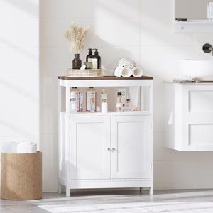 Mobile Bagno Moderno Autoportante con Doppie Ante, Ripiano Regolabile e Top in Legno Naturale - Contenitore Multiuso per Cucina - Product Image 2