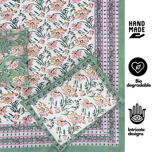 Jaipur Hand <b>Block</b> Printed Plant Floral King Size Flat <b>Bed</b> Set 100% Cotton All Season Eco-Friendly Durable Breathable Home Hotel - Product Image 2