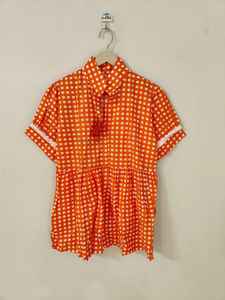 Vestido de Algodón Naranja para Mujer, Vestido Corto de Verano con Cuello y Manga Corta Hecho a Mano, Túnica Informal Estilo Boho - Product Image 4