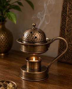 Brass Aromatherapy Perfume Lamp <b>with</b> Candle Holder for Essential Oil <b>Diffusion</b> All Season Use - Product Image 2