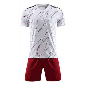 Ensemble de maillots de football pour hommes, imprimé marbré blanc et rouge, col en V, uniforme sportif à séchage rapide, short en polyester tricoté pour l'été - Product Image 2
