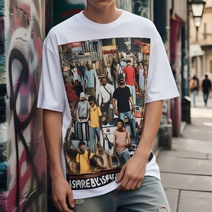 เสื้อยืดครอปคอกลมสำหรับผู้ชายทรงหลวมเสื้อยืดผ้าฝ้าย100% พิมพ์ลายหน้าจอออกแบบได้ตามที่ต้องการ - Product Image 2