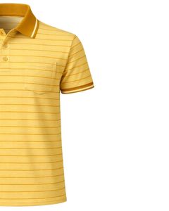 Polo a Rayas Amarillo Mostaza para Hombre con Bolsillo en el Pecho, Algodón, Corte Clásico, Manga Corta, Casual, Verano, Fabricante, Suministro al por Mayor - Product Image 3