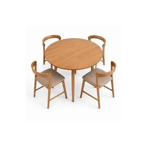 Juego de Comedor Redondo de Madera de Teca Premium ARTERRA, Mesa Moderna con Sillas Tapizadas para Casa, Villa y Cafetería - Product Image 2