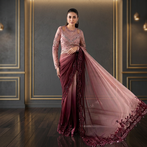 Sari en soie rose élégant avec chemisier brodé pour les occasions de mariage, longueur au sol, coupe classique, pour femmes, provenant d'Inde et du Pakistan - Product Image 5