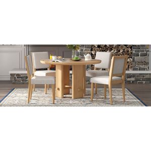 Set da Pranzo Minimalista Stile Fattoria TREXM 5 Pezzi per 4 Persone, Tavolo Rotondo con Sedie Imbottite in Legno Massello per Cucina - Product Image 4