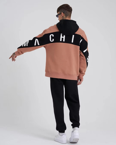 Sudadera con Capucha Oversize para Hombre, Diseño Color Block Negro y Rojo, Estilo Urbano, Algodón y Felpa, con Bolsillos, Estilo Otoñal - Product Image 6