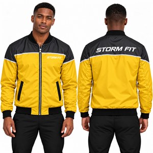 Blouson bomber homme rouge et noir en satin, coupe-vent, fermeture éclair, col montant, style sportif, avec design et logo personnalisés - Product Image 5