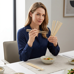 Round Wooden <b>Chopsticks</b> Smooth Surface Minimalist Design <b>Reusable</b> Flatware Set - Product Image 1