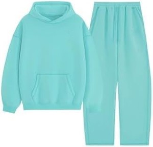 Ensemble sweat à capuche et pantalon en molleton respirant surdimensionné pour femme, couleur unie, en coton tricoté, style décontracté pour l'hiver - Product Image 3