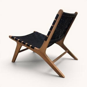 Silla de Madera de Teca Sólida Hecha a Mano de Alta Gama con Respaldo de Cuero Tejido para Vestíbulo de Hotel y Salón de Casa o Villa - Product Image 5