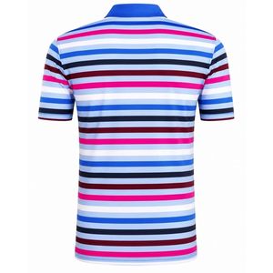Polo pour homme à rayures multicolores bleues, sublimation, manches courtes, haut de performance respirant, vêtements de sport pour la pratique du golf - Product Image 2