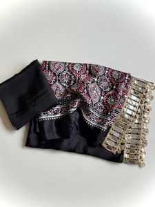 Sari traditionnel Royal Ajrak avec travail de miroir, en soie crêpe douce, sans plis, toutes saisons, travail artisanal de qualité supérieure - Product Image 1