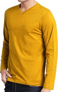 Camiseta de Cuello en V, Corte Regular, Mezcla de Algodón, Manga Larga, Cómoda, Ropa para Hombre - Product Image 3