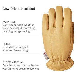 Cowhide Grain Leather Work <b>Gloves</b> Elastic Wristlet Cuff Smooth Texture Abrasion Resistant Anti Slip Waterproof Safety <b>Gloves</b> - Product Image 2
