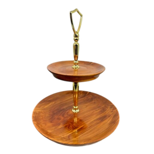 Soporte de Madera Artesanal de 2 Niveles para Pasteles, Bandeja Redonda Elegante para Servir en Bodas y Fiestas, Exhibición de Postres, Madera de Mango Sólida de Primera Calidad - Product Image 1