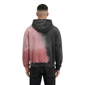 Sudadera con capucha personalizada con cremallera para hombre, estilo oversize, estampada, diseño de parches en negro y rosa, transpirable, de algodón French Terry, suministro OEM - Product Image 2