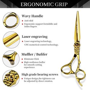 Golden Hair Scissors Stainless Steel Sharp Blade Thinning <b>Shears</b> Right Handed <b>Long</b> <b>Handle</b> Salon Use - Product Image 6