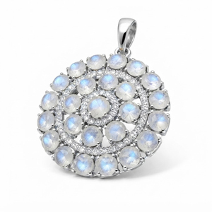 จี้รูปดอกไม้มูนสโตนแท้ 100% สำหรับผู้หญิงจาก Rhaya Jewels ชุบโรเดียม เงินสเตอร์ลิง ดีไซน์เรียบง่าย แรงบันดาลใจจากธรรมชาติ - Product Image 2