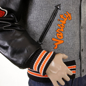 Men's Gray Woolen Varsity <b>Jacket</b> Wool Sleeves <b>Patchwork</b> Design Embroidered Logo Turn-down Collar Winter Windproof Breathable - Product Image 6