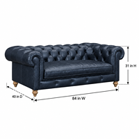 Canapé Chesterfield en cuir véritable, dossier capitonné, accoudoirs roulés, trois places, pieds en bois, canapé de salon, canapé en cuir pour bureau à domicile