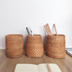 Porte-crayons en rotin tressé à la main avec logo personnalisé, grande qualité, panier à crayons, conteneurs. - Product Image 5