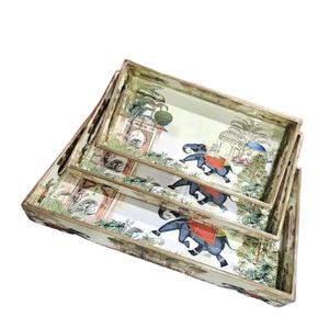 Plateau de service en émail imprimé, plateau en émail personnalisable (OEM disponible), plateau en émail pour présentation alimentaire, plateau en émail à motifs, décoration intérieure - Product Image 1