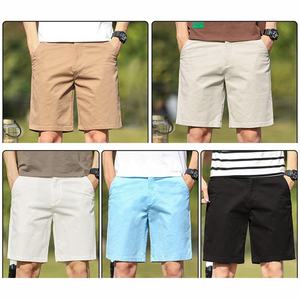 Alta calidad 97% algodón 3 Spandex cintura elástica plana cremallera frontal Fly Multi-bolsillos Casual de longitud media Bermudas para hombres - Product Image 1