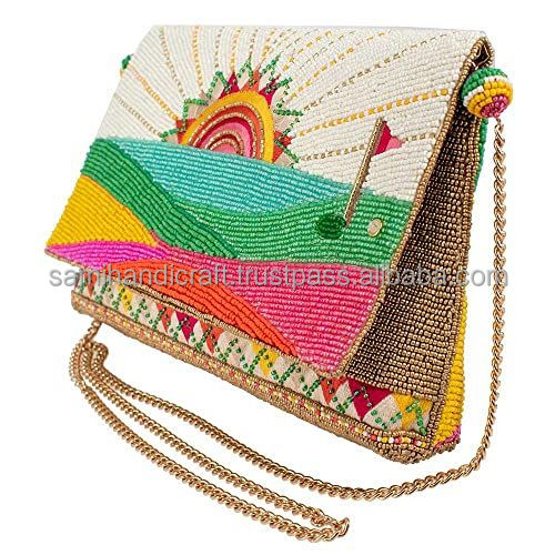 Handmade Durable Large Zipper Clutch Coin Pouch with Embroidery Seed Beads Customized Color & Size-Fashion Style for Women Girls