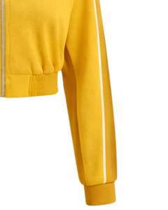 Chaqueta deportiva corta azul marino y azul cielo para mujer, con cremallera, para gimnasio, fitness, ropa deportiva, con franjas en contraste, para entrenamiento. - Product Image 6