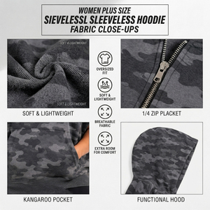 Sweat à capuche polaire oversize pour femme, grande taille, imprimé camouflage, avec fermeture éclair 3/4, pour l'hiver - Product Image 6