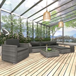 Set di divani da giardino in rattan grigio a otto pezzi con cuscini grigio scuro, divani da giardino in polyrattan - Product Image 1