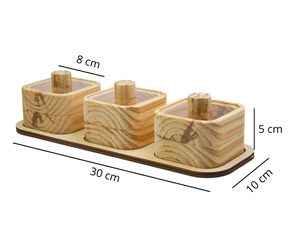 Wooden <b>Spice</b> Jar Set With Lid Carved Design Modern Kitchen Storage Container Three Piece <b>Tray</b> Mounted - Product Image 3