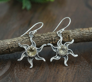 Pure 925 Sterling <b>Silver</b> Citrine Sun Drop <b>Earrings</b> Gold Plated & Rose Gold Celestial Boho Handmade <b>Women</b> Jewelry Gift Design her - Product Image 6