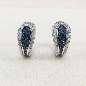 0.89 Cttw Round Cut White & Color Enhanced Blue Natural Diamond <b>Hoop</b> Huggie <b>Earrings</b> for Women in 925 Sterling <b>Silver</b> - Product Image 1