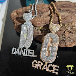 Pendentif personnalisé de luxe avec initiale « G » et anneau en forme de cœur, chaîne en diamant moissanite, collier hip-hop pour homme - Product Image 4