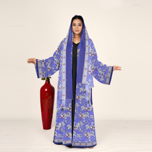 Abaya de Chifón con Estampado Floral, Mangas Fluidas, Pañuelo para la Cabeza, Abertura Frontal, Modesta, Musulmana, para Eid y Ramadán, Largo hasta el Suelo, Tallas Grandes, para Mujeres Árabes - Product Image 1