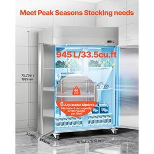 Equipo de Refrigeración Comercial para Cocina, Refrigerador Vertical de Doble Puerta con Ancho de 31.89 Pulgadas, Descongelación Automática, Capacidad de Almacenamiento de 32.1 Pies Cúbicos - Product Image 4