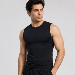 AULTRA ONE ENTERPRISES <b>Men's</b> <b>Black</b> O-Neck Sleeveless <b>Tank</b> <b>Top</b> 100% Cotton 3D Pattern Solid Color Knitted Casual Breathable - Product Image 1