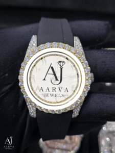 Montre analogique mécanique de luxe AARVA JEWELS pour femmes, 28 mm, lunette en cristal, pierre précieuse moissanite, boîtier en acier inoxydable, bracelet en silicone - Product Image 4