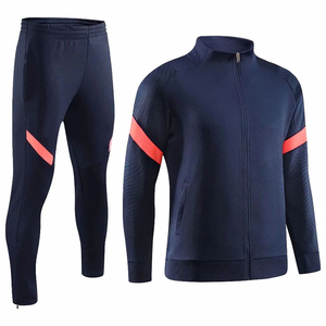 Pantalones Deportivos Azul Marino para Hombre con Detalles en Coral, Bolsillos Laterales, Cintura Elástica, Largos, Transpirables, de Poliéster, para Otoño - Product Image 1